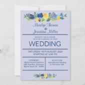 Blue Waterverf Flowers Wedding Invitation Kaart (Voorkant)
