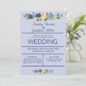 Blue Waterverf Flowers Wedding Invitation Kaart (Staand voorkant)