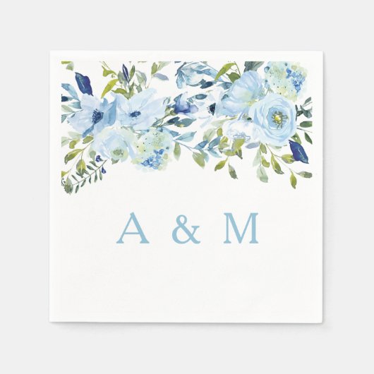 Blue Waterverf Flowers Wedding Verloving Servet (Voorkant)