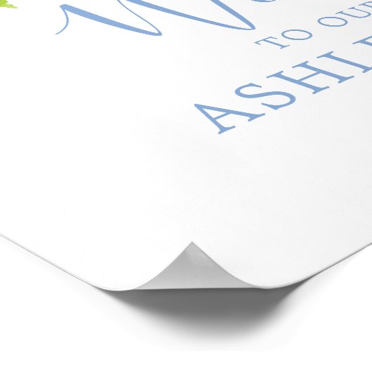 Blue Waterverf Flowers Wedding Welcome Poster (Hoek)