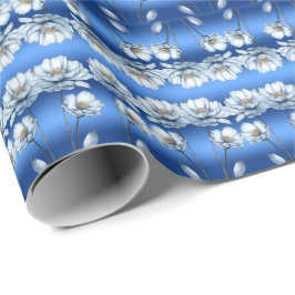 Blue Waterverf Flowers Wrapping Paper Cadeaupapier
