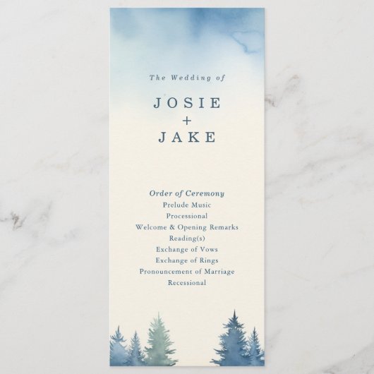 Blue Waterverf Forest moderne natuur bruiloft Programmakaart (Voorkant)
