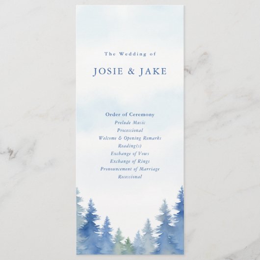 Blue Waterverf Forest Serene bruiloft Programmakaart (Voorkant)