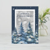 Blue Waterverf Forest Snow Vrolijk kerstfeest Feestdagenkaart (Staand voorkant)