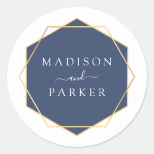 Blue Waterverf Geometric Leaves Wedding Ronde Sticker