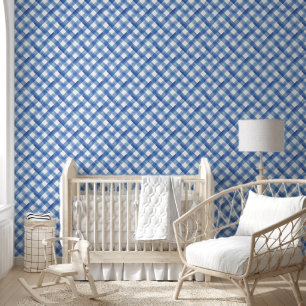 Blue Waterverf Gingham Behang