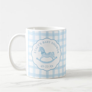 Blue Waterverf Gingham Rocking Horse Baby shower Koffiemok