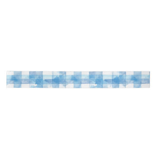 Blue Waterverf Gingham Satijnen Lint