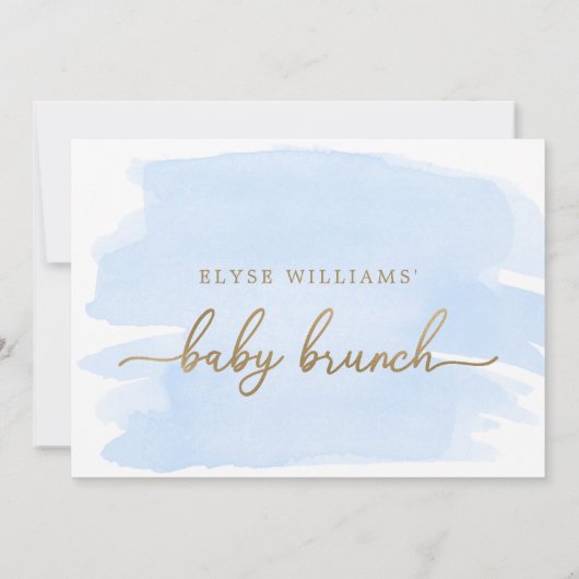 Blue Waterverf Gold Baby Brunch Uitnodiging (Achterkant)