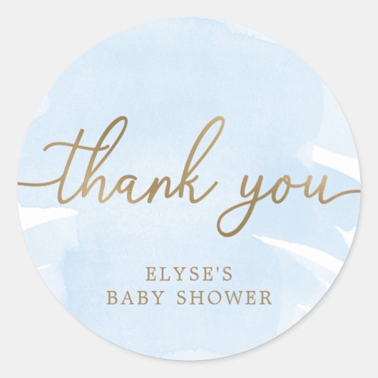 Blue Waterverf Gold Baby shower Favor Sticker (Voorkant)
