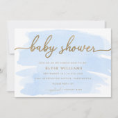 Blue Waterverf Gold Baby shower Invitation Kaart (Voorkant)