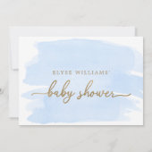 Blue Waterverf Gold Baby shower Invitation Kaart (Achterkant)