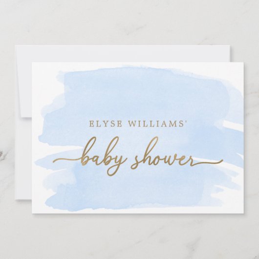 Blue Waterverf Gold Baby shower Invitation Kaart (Achterkant)