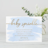 Blue Waterverf Gold Baby Sprinkle Invitation Kaart (Staand voorkant)