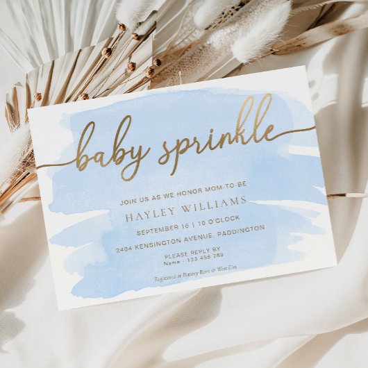 Blue Waterverf Gold Baby Sprinkle Invitation Kaart