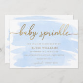 Blue Waterverf Gold Baby Sprinkle Invitation Kaart (Voorkant / Achterkant)