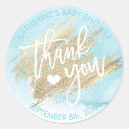 Blue Waterverf Gold Brush Stroke Baby shower Ronde Sticker