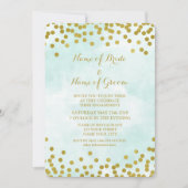 Blue Waterverf Gold Confetti Engagement Party Kaart (Voorkant)