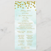 Blue Waterverf Gold Confetti Wedding Programma Programmakaart (Achterkant)