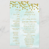 Blue Waterverf Gold Confetti Wedding Programma Programmakaart (Voorkant / Achterkant)