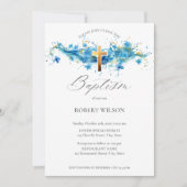 Blue Waterverf Gold Cross Boy Christening Baptisme Kaart (Voorkant)
