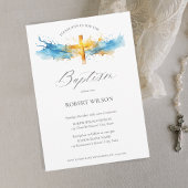 Blue Waterverf Gold Cross Boy Christening Baptisme Kaart