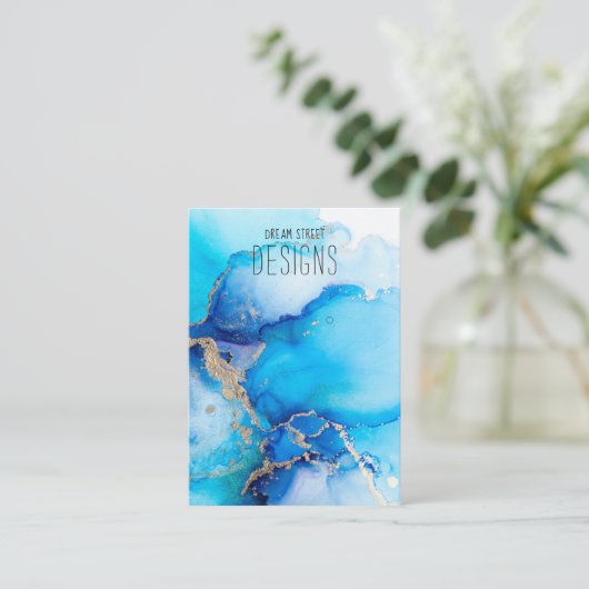 Blue Waterverf Gold Earring Display Kaart Visitekaartje (Staand voorkant)