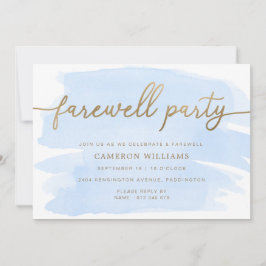Blue Waterverf Gold Farewell Party Invitation Kaart