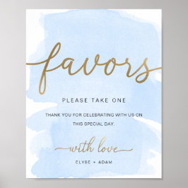 Blue Waterverf Gold Favors Sign Poster
