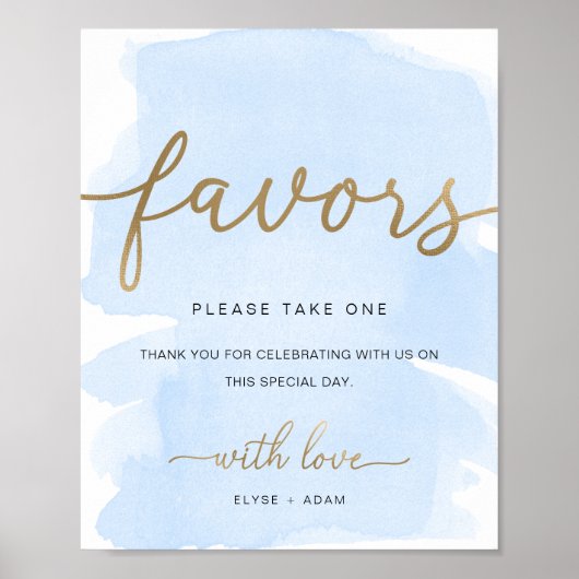 Blue Waterverf Gold Favors Sign Poster (Voorkant)