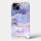 Blue Waterverf Gold Glitter Agate - Aangepast Case-Mate iPhone Case (Achterkant)