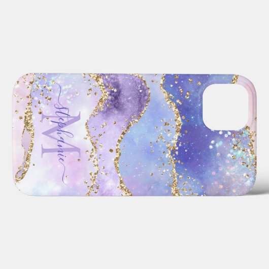 Blue Waterverf Gold Glitter Agate - Aangepast Case-Mate iPhone Case (Achterkant (horizontaal))