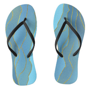 Blue Waterverf Gold Line Abstract schilderen Flip  Teenslippers