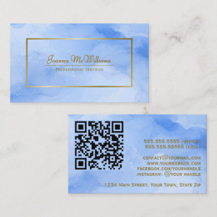 Blue Waterverf & Gold Professional QR-code Visitekaartje