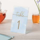 Blue Waterverf Gold Table Number Reclamebord Met Voetstuk (Insitu)