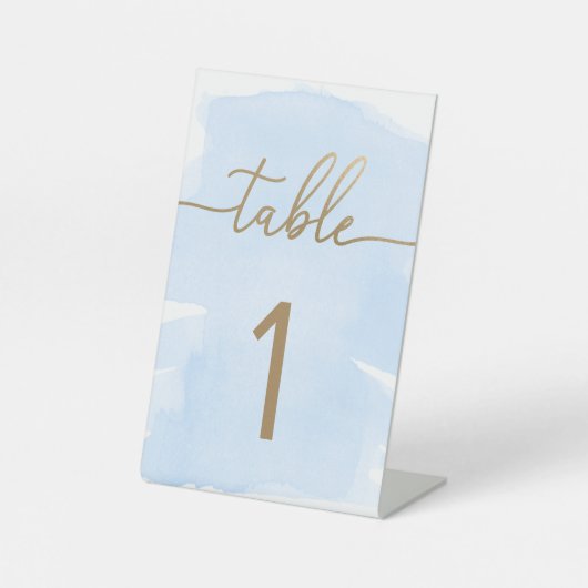 Blue Waterverf Gold Table Number Reclamebord Met Voetstuk (Voorkant)