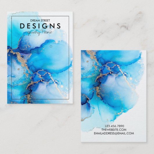 Blue Waterverf Gold Trendy Earring Display Kaart Visitekaartje (Voorkant / Achterkant)