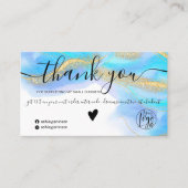 Blue waterverf gouden glitter logo orde dank u visitekaartje (Voorkant)