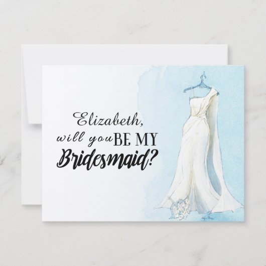Blue Waterverf Gown "Will you be my bridesmaid" Kaart (Voorkant)