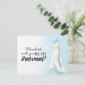 Blue Waterverf Gown "Will you be my bridesmaid" Kaart (Staand voorkant)