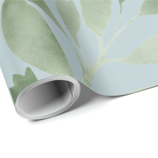Blue Waterverf Greenery Vakantie Cadeaupapier (Rol Hoek)