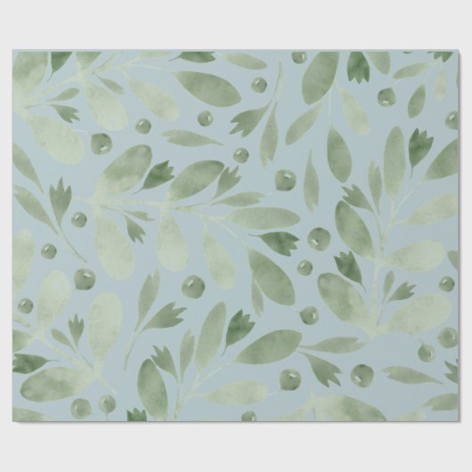 Blue Waterverf Greenery Vakantie Cadeaupapier (Vlak)