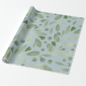 Blue Waterverf Greenery Vakantie Cadeaupapier (Uitgerold)