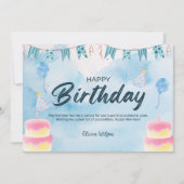 Blue Waterverf Happy Birthday Kaart (Voorkant)