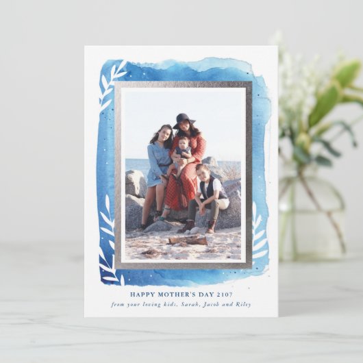 Blue Waterverf Happy Moederdag Kaart (Staand voorkant)