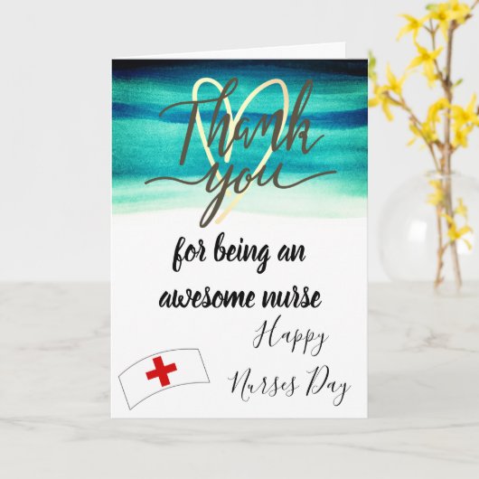 Blue Waterverf Happy Nurses Day Kaart (Gele Bloem)