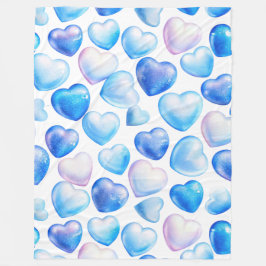 "Blue Waterverf Heart Fleece Blanket"