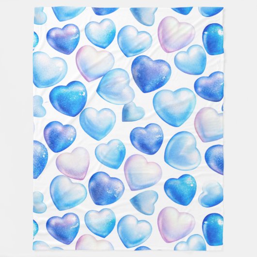 "Blue Waterverf Heart Fleece Blanket" (Voorkant)