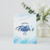 Blue Waterverf Heart Happy Vaderdag Briefkaart (Staand voorkant)