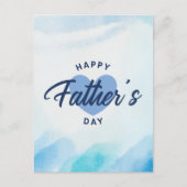 Blue Waterverf Heart Happy Vaderdag Briefkaart (Voorkant)